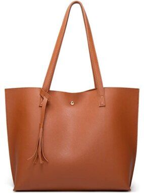 Women’s Brown New Soft Faux Leather Tote Bag Tassel Large Shoulder Purse